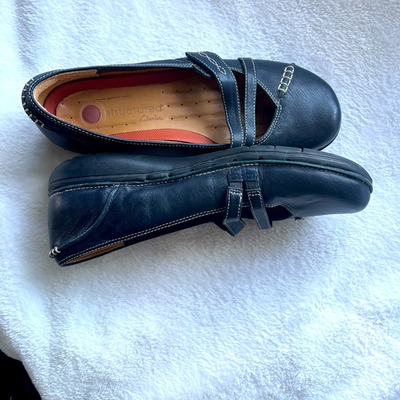Clarks Unstructured Mary Jane Flats Womens Size 9 Navy Leather Loafers Mocs - Picture 7 of 14